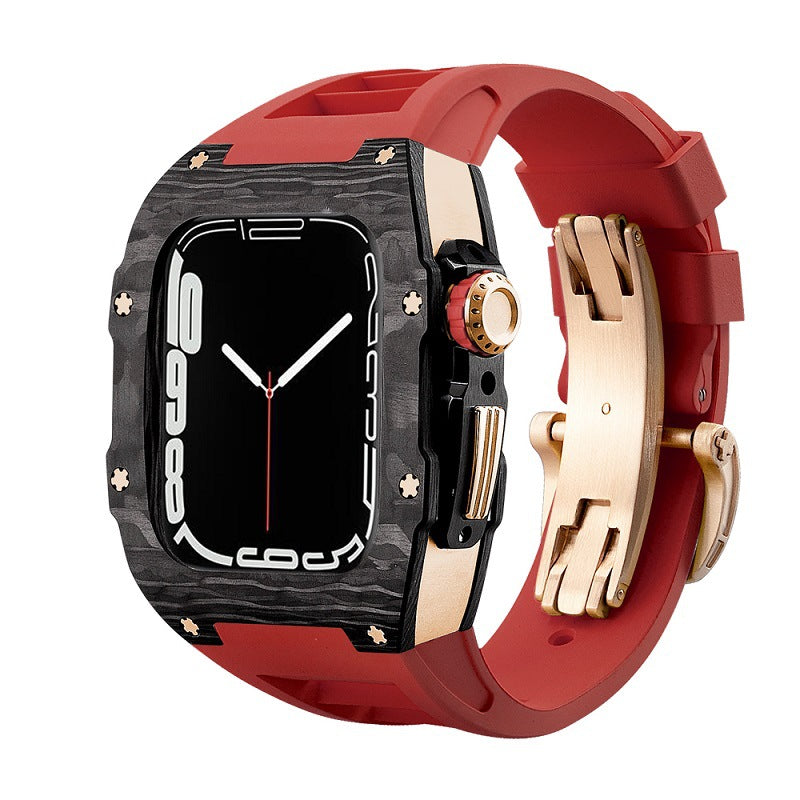 Koolstofvezel en titanium behuizing met fluorrubberen band voor Apple Watch 44/45 mm