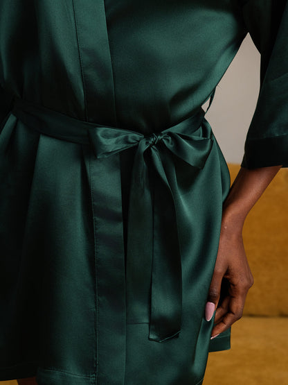Kimono Peignoir En Soie Pure Brillante Pour Femme