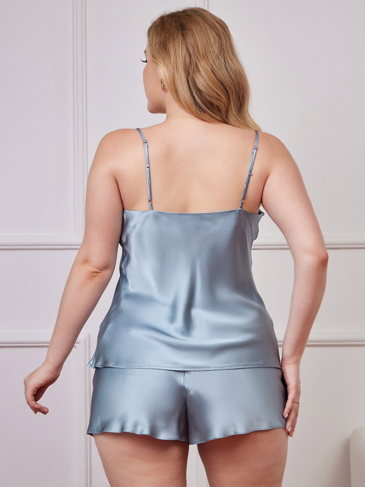 Set van pure zijden spaghettibandjes caraco plus size
