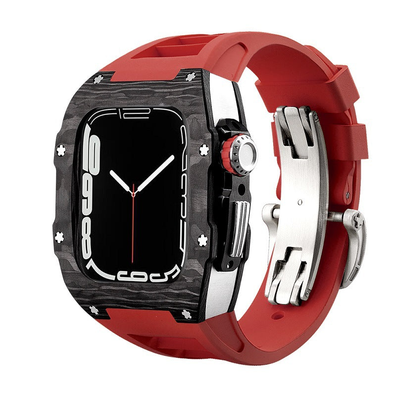 Koolstofvezel en titanium behuizing met fluorrubberen band voor Apple Watch 44/45 mm