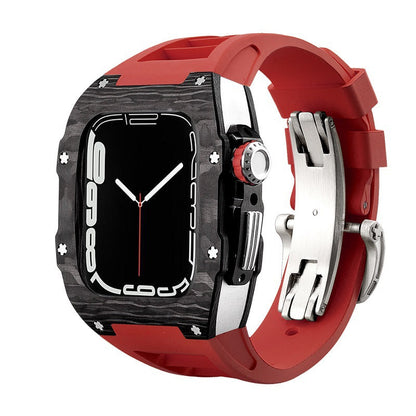 Koolstofvezel en titanium behuizing met fluorrubberen band voor Apple Watch 44/45 mm