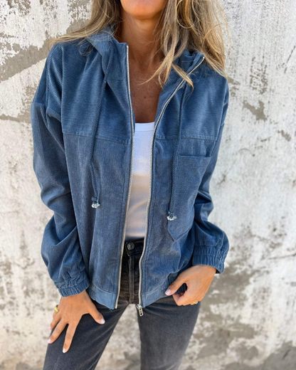 Danna | Cordjack met capuchon en ritssluiting