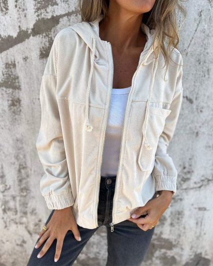 Ellen | Hoodiejack van corduroy met rits