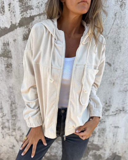 Danna | Cordjack met capuchon en ritssluiting
