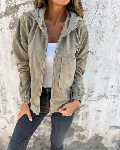 Danna | Cordjack met capuchon en ritssluiting