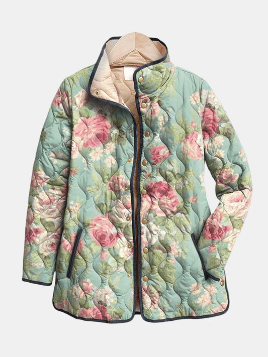 Carys | Retro Gewatteerde Jas met Bloemenprint