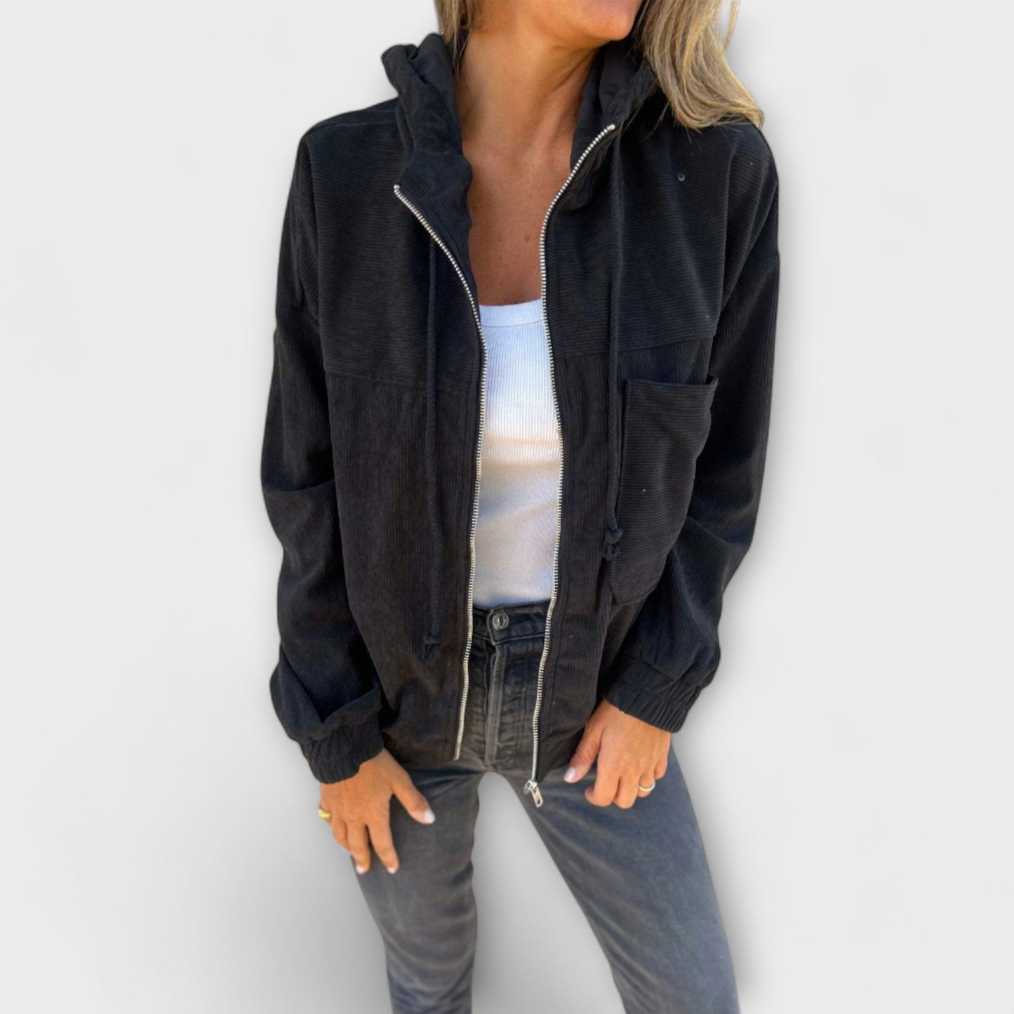 Ella - Kapuzenjacke aus Cord mit Reißverschluss