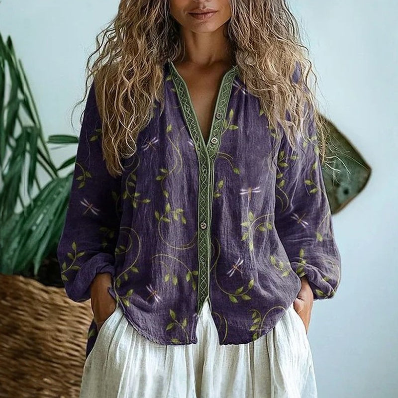 Valeria | Vintage blouse met bladprint