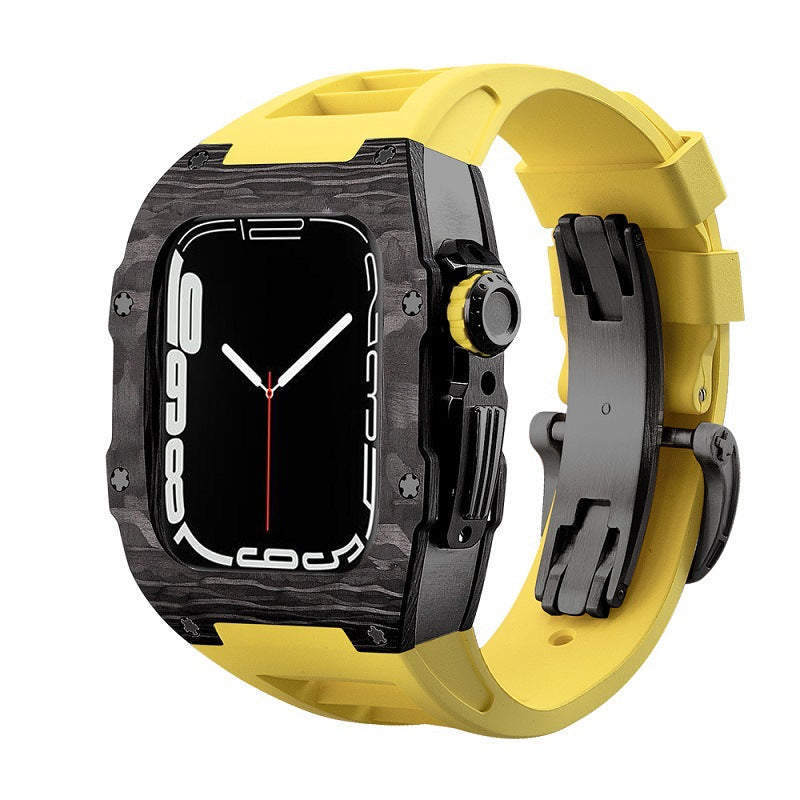Koolstofvezel en titanium behuizing met fluorrubberen band voor Apple Watch 44/45 mm