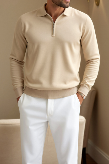 Elegantes Luxus-Langarm-Poloshirt mit Reißverschluss