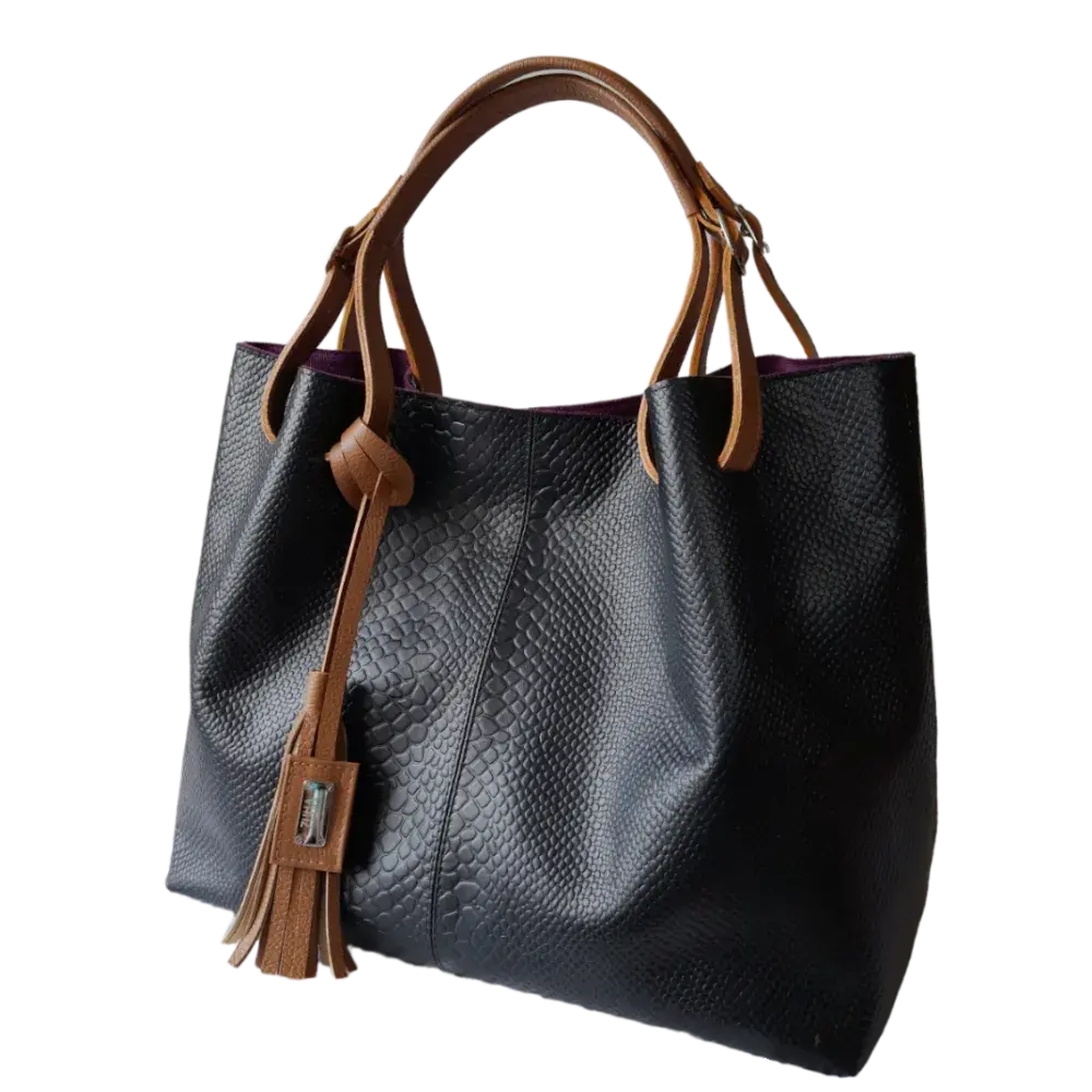 Adelle Reptil schwarze Lederhandtasche für Frauen