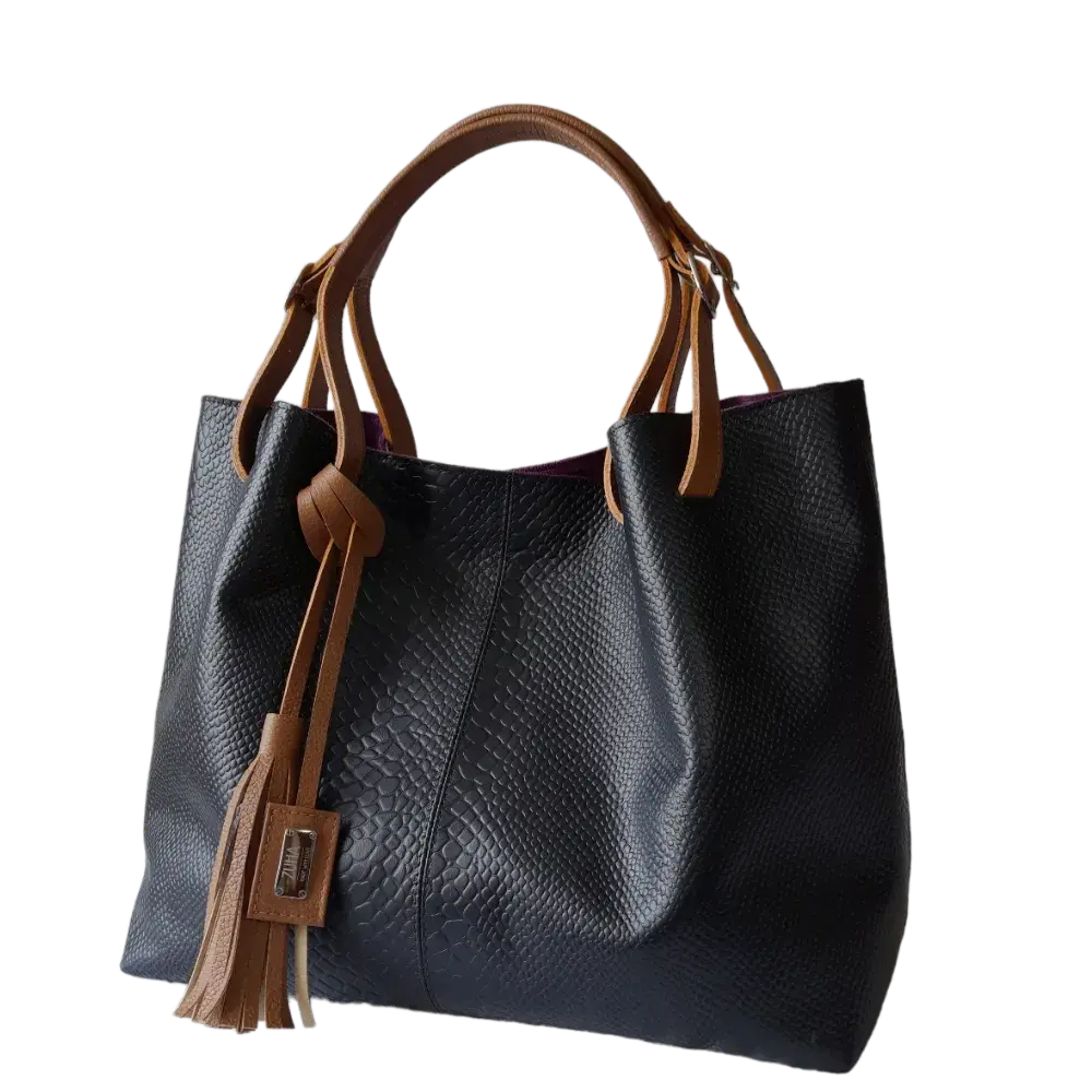 Adelle Reptil schwarze Lederhandtasche für Frauen