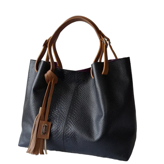 Adelle Reptil schwarze Lederhandtasche für Frauen