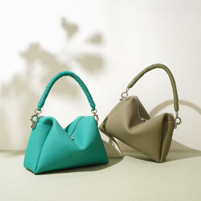 Dames schoudertas van echt leer met gevlochten handvat modern design - Mireya