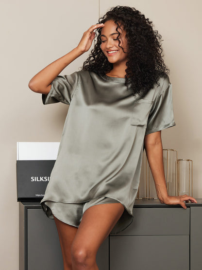 Damespyjamashirt van pure zijde, casual (short niet inbegrepen)