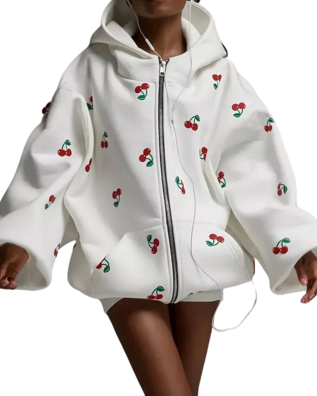 Édeline – Weiße Jacke mit Kirschmuster