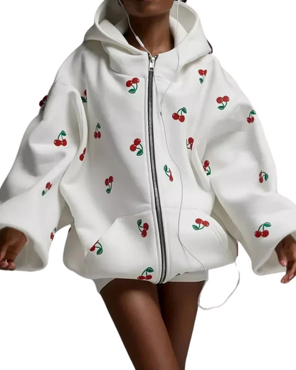 Édeline – Weiße Jacke mit Kirschmuster