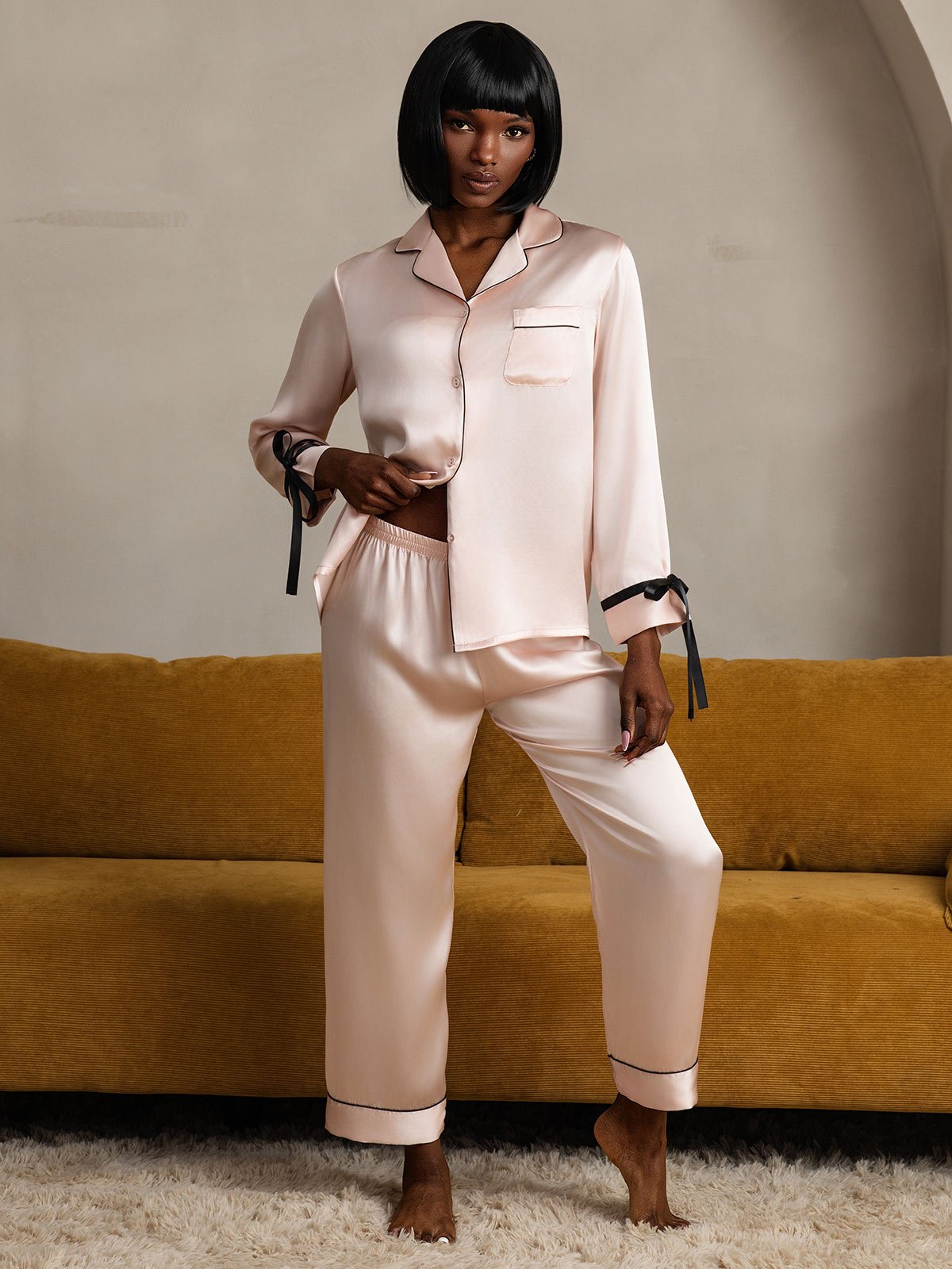 Pure Soie Longues Manches Pantalon Pyjama Set