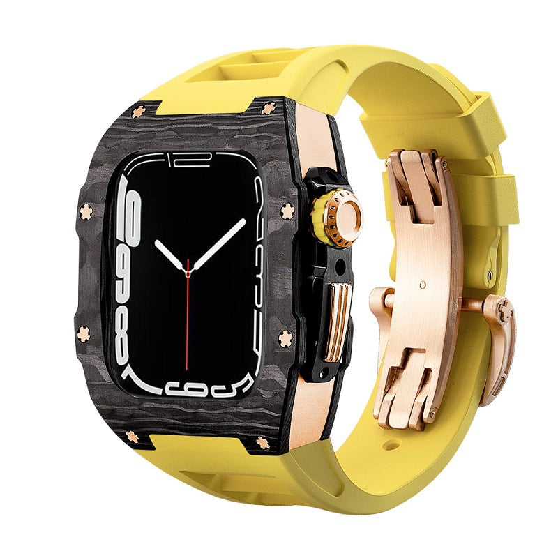 Koolstofvezel en titanium behuizing met fluorrubberen band voor Apple Watch 44/45 mm