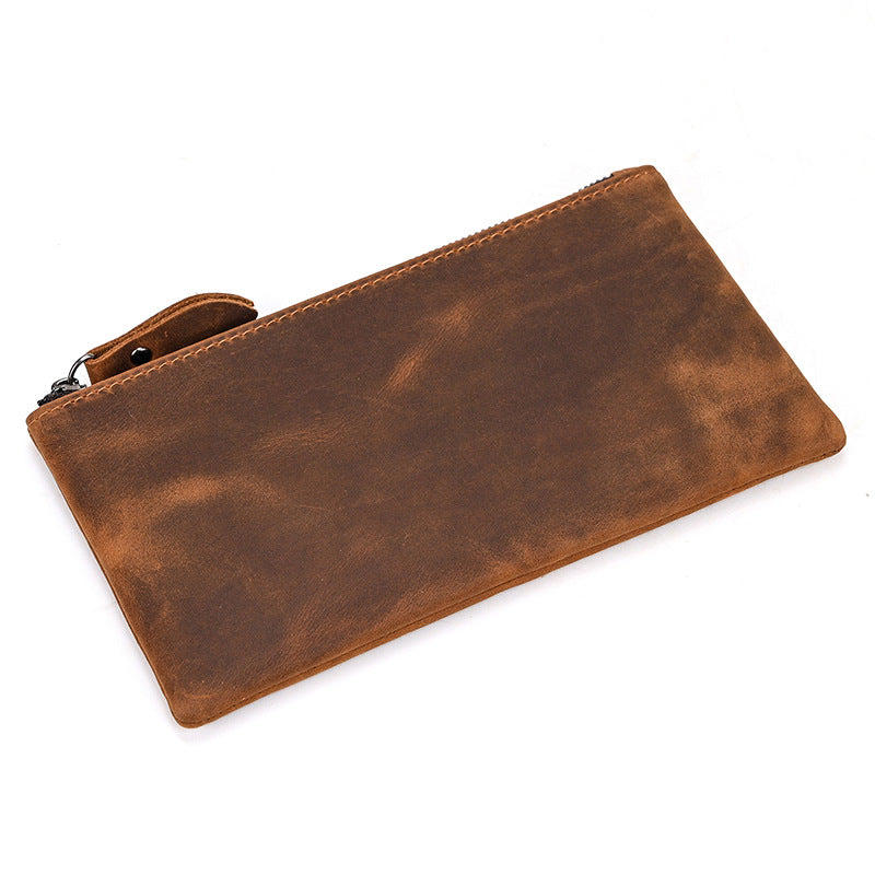 Herren Vintage Crazy Horse Leder Großraum Reißverschluss Lange Brieftasche 41489562X