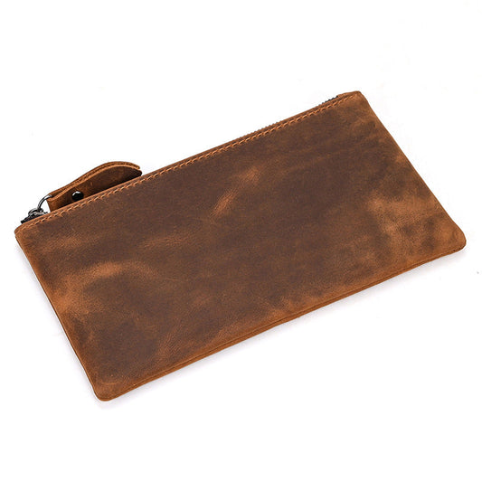 Herren Vintage Crazy Horse Leder Großraum Reißverschluss Lange Brieftasche 41489562X