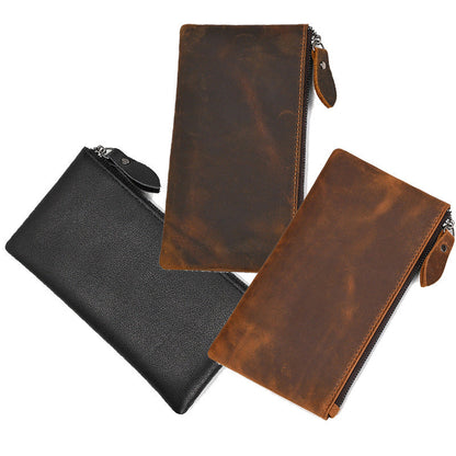 Herren Vintage Crazy Horse Leder Großraum Reißverschluss Lange Brieftasche 41489562X