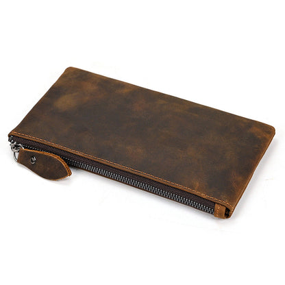 Herren Vintage Crazy Horse Leder Großraum Reißverschluss Lange Brieftasche 41489562X