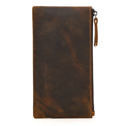 Herren Vintage Crazy Horse Leder Großraum Reißverschluss Lange Brieftasche 41489562X