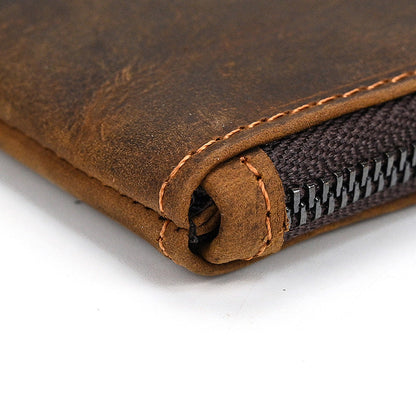 Herren Vintage Crazy Horse Leder Großraum Reißverschluss Lange Brieftasche 41489562X