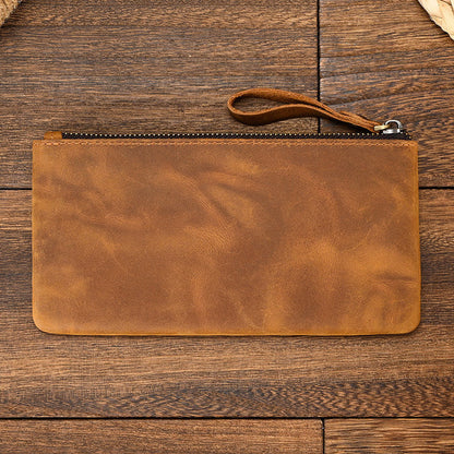 Herren Vintage Crazy Horse Leder Großraum Reißverschluss Lange Brieftasche 41489562X