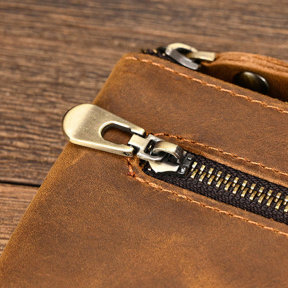 Herren Vintage Crazy Horse Leder Großraum Reißverschluss Lange Brieftasche 41489562X
