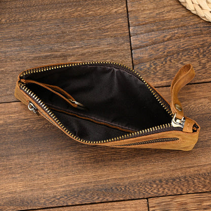 Herren Vintage Crazy Horse Leder Großraum Reißverschluss Lange Brieftasche 41489562X