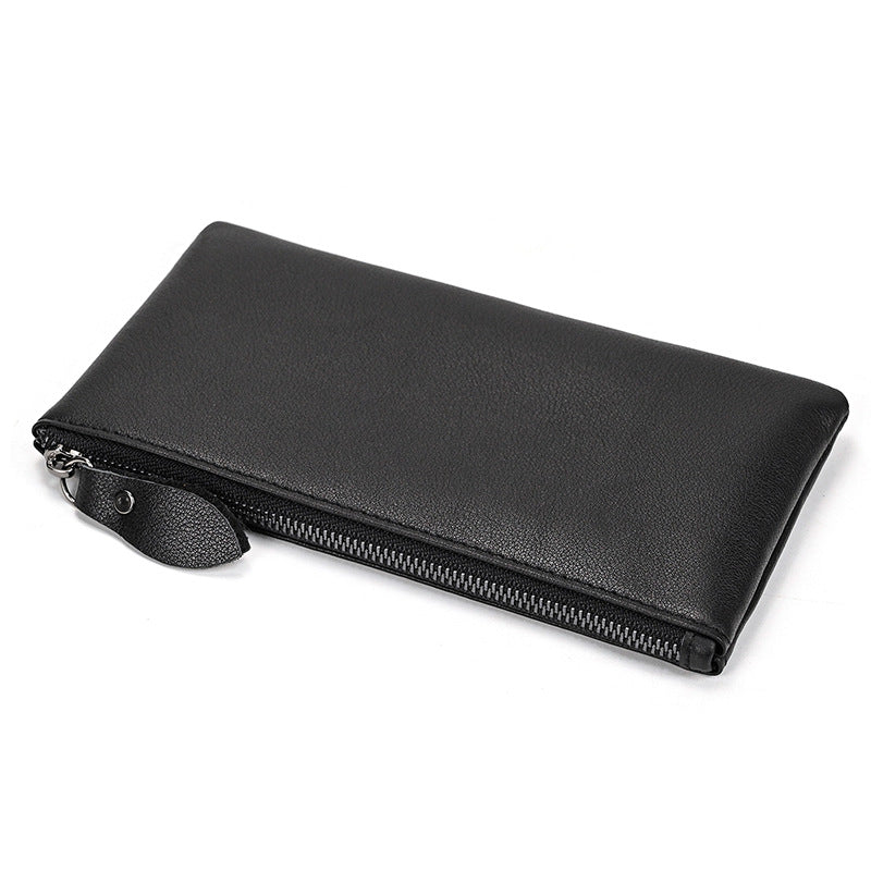 Herren Vintage Crazy Horse Leder Großraum Reißverschluss Lange Brieftasche 41489562X