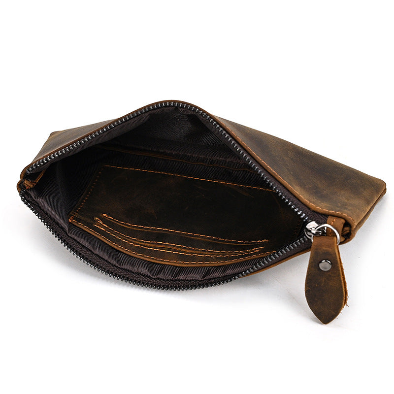 Herren Vintage Crazy Horse Leder Großraum Reißverschluss Lange Brieftasche 41489562X