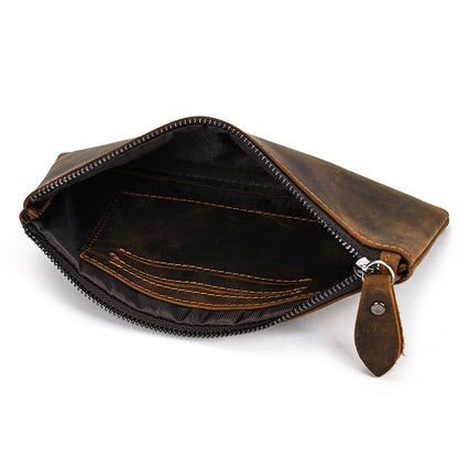 Herren Vintage Crazy Horse Leder Großraum Reißverschluss Lange Brieftasche 41489562X