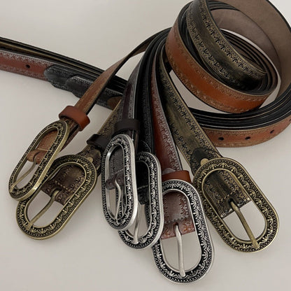 Herren Vintage Used-Optik Graviert Geprägter Echtledergürtel 44748904U