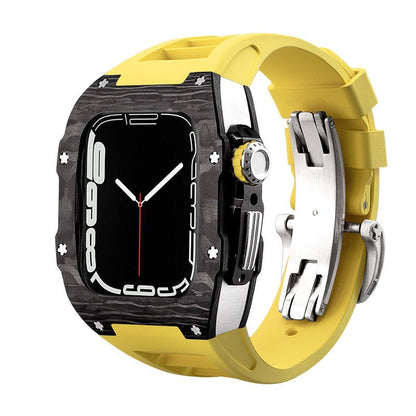 Koolstofvezel en titanium behuizing met fluorrubberen band voor Apple Watch 44/45 mm