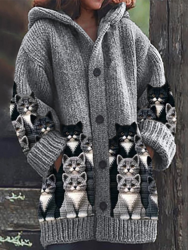 Jasmin - Gemütlicher Strick-Cardigan mit Katzenmotiv