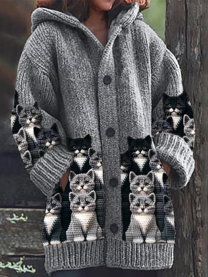 Jasmin - Gemütlicher Strick-Cardigan mit Katzenmotiv
