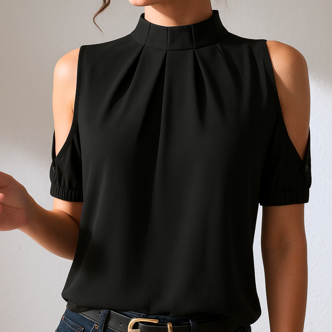 Runhild | Zwarte blouse met splitmouwen