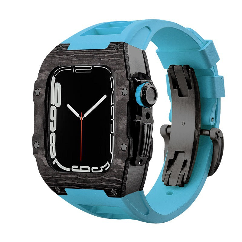 Koolstofvezel en titanium behuizing met fluorrubberen band voor Apple Watch 44/45 mm