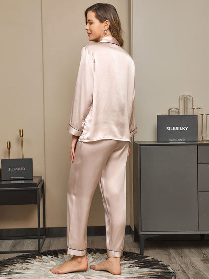 Klassieke Pyjama van Pure Zijde met Biesrand, 2-Delig
