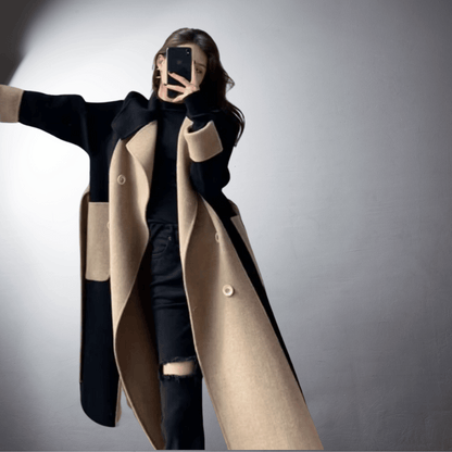 Katia - Manteau bicolore haut de gamme fabriqué à la main