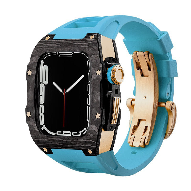 Koolstofvezel en titanium behuizing met fluorrubberen band voor Apple Watch 44/45 mm