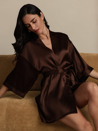 Kimono Peignoir En Soie Pure Brillante Pour Femme