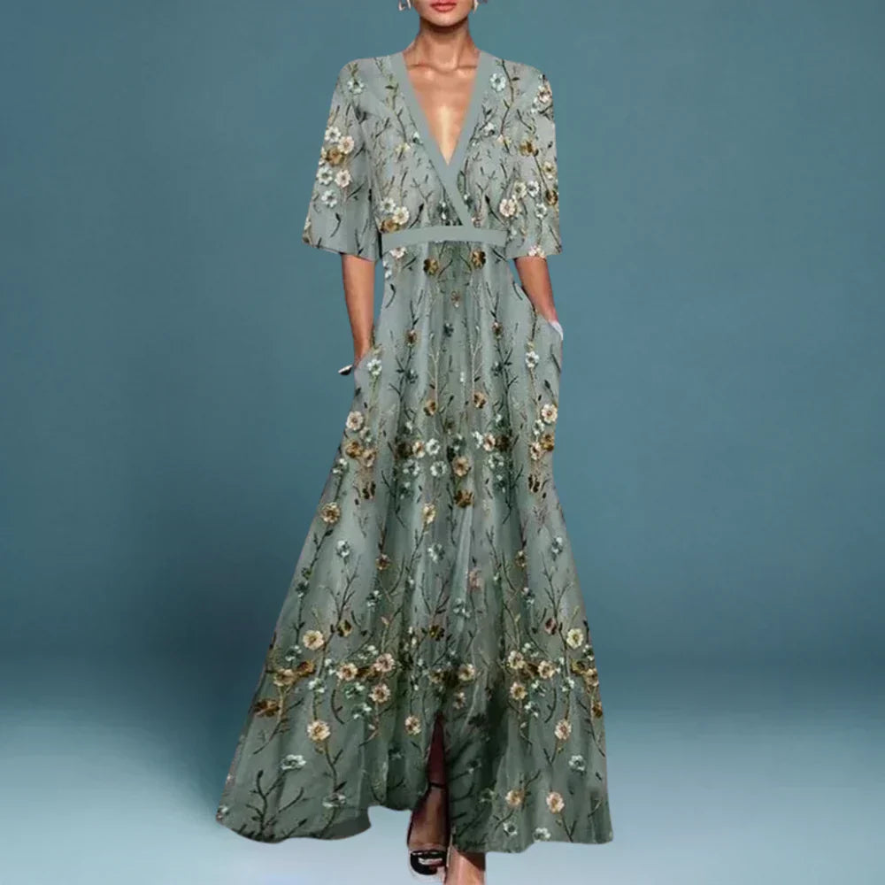 Ruby | Gürtelt V-Ausschnitt Blumenkleid