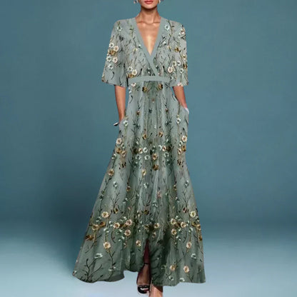 Ruby | Gürtelt V-Ausschnitt Blumenkleid