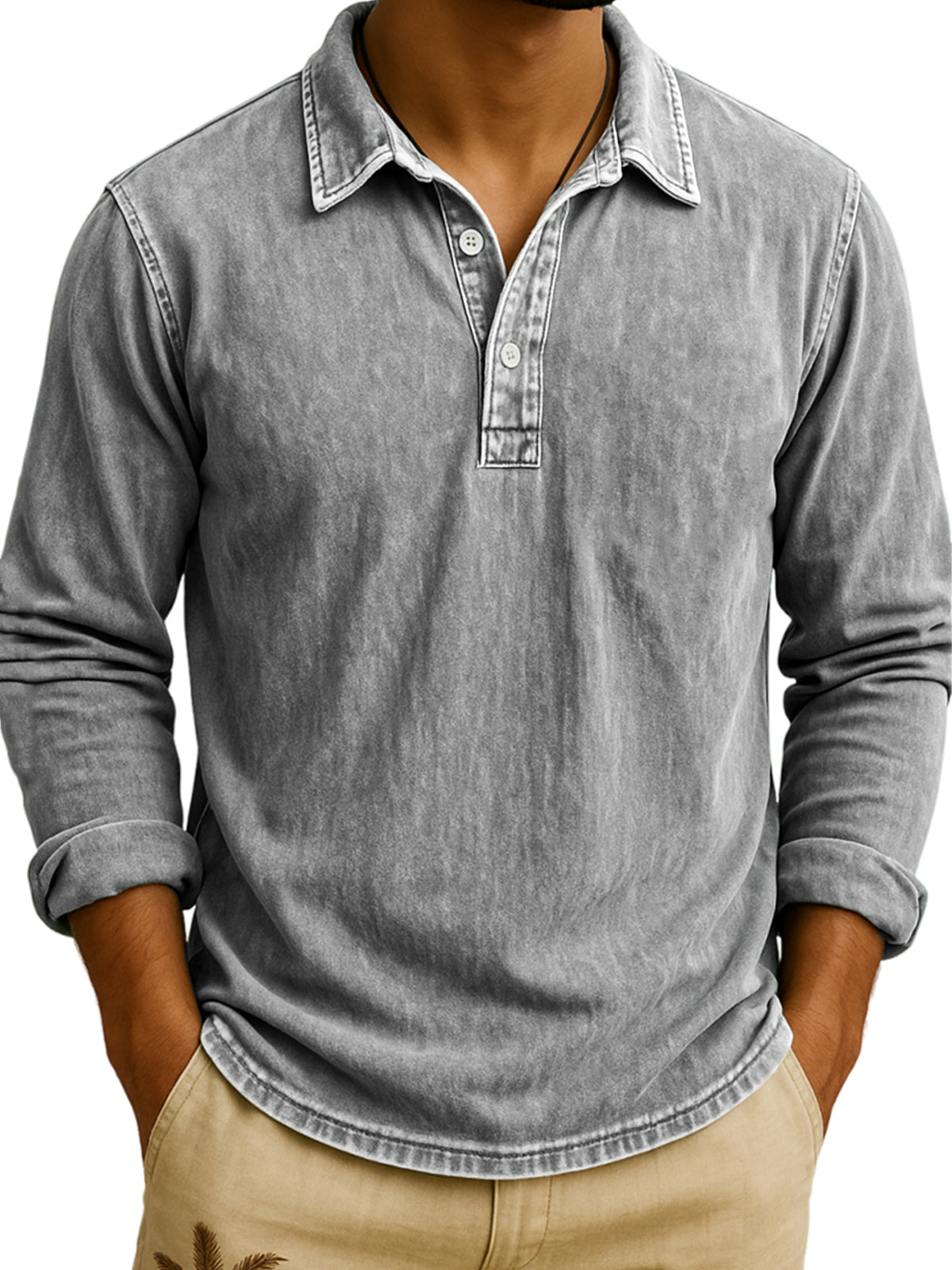 DANIEL PORTLAND™ – Langarm-Poloshirt im Vintage-Waschlook