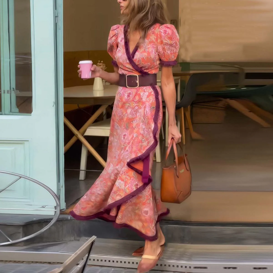 Maeve™ – Elegant Rose Maxi Dress with Soft Feminine Charm