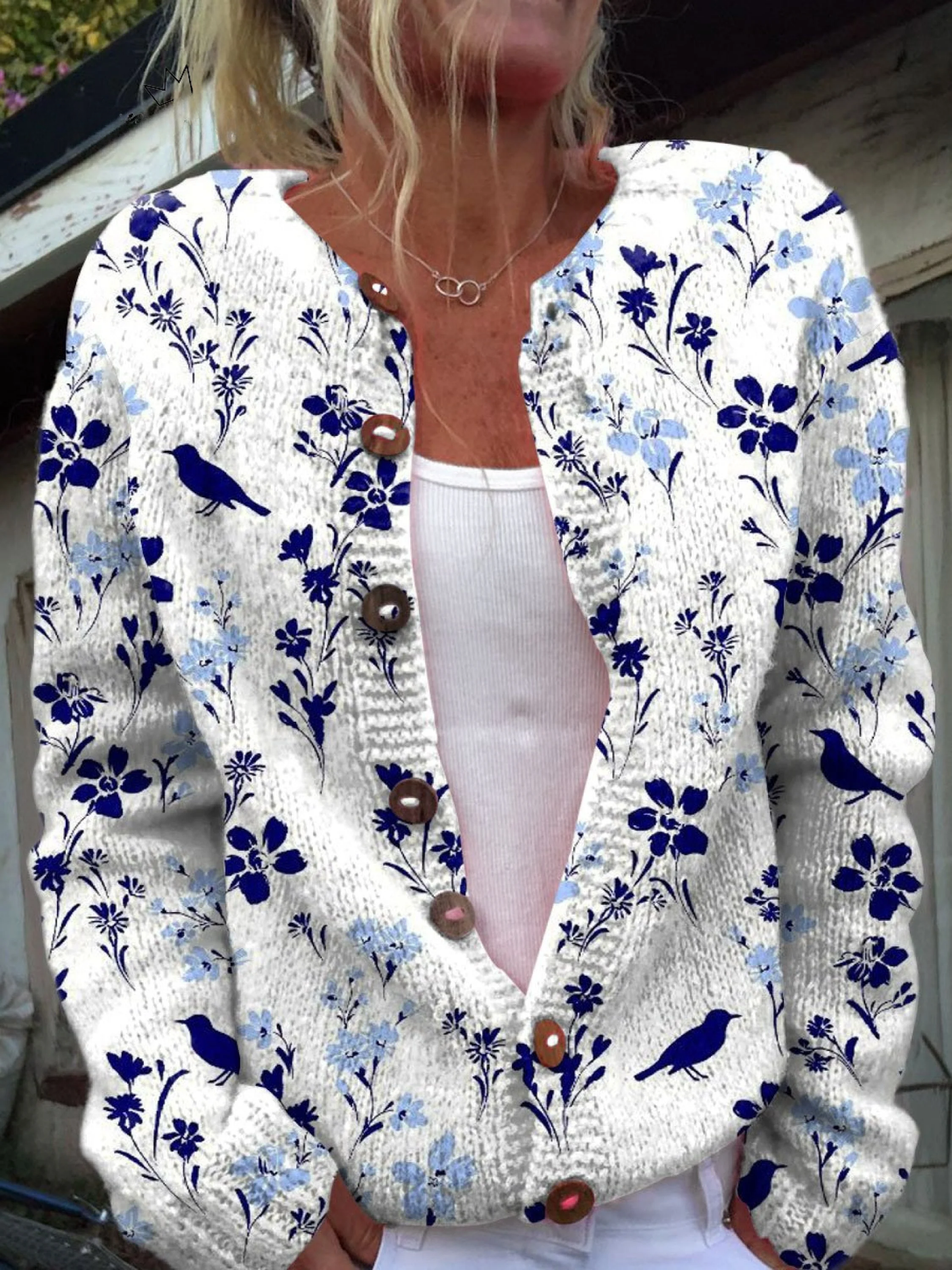 Cardigan met vintage bloemenprint en knoopsluiting